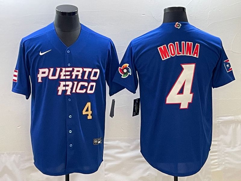 Men 2023 World Cub Puerto Rico #4 Molina Blue Nike MLB Jersey7